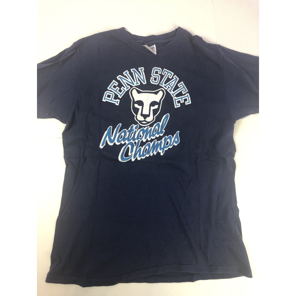 Vintage 1980s PENN STATE NITTANY LIONS NATIONAL CHAMPS T-SHIRT SZ L Hanes Blue